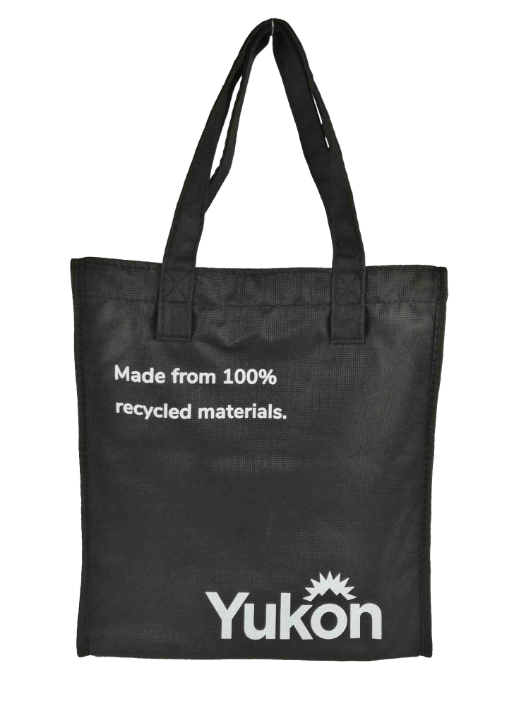 Black Yukon shopping bag made from 100% recycled RPET with long handles