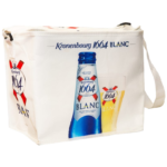 White laminated thermal bag with bottle graphics, long handles and Kronenbourg printing