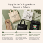 Custom reusable bag design process graphic covering needs assessment, design guidance and production approval